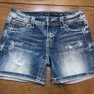 Miss Me Distressed Blue Jean Shorts